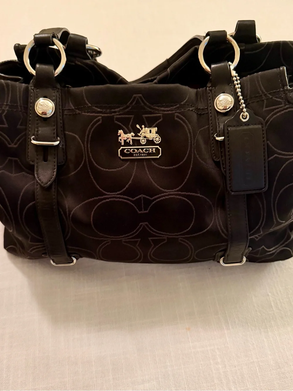 Coach Mia Tote Op Art Signature Fabric with Leather Trim Y2K